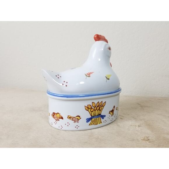 Chicken Hen Nest Ceramic Trinket Box Prestige Place 5 1/2" Japan Farmhouse Decor - Picture 6 of 14